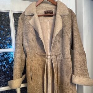 Coach suede mid length jacket with faux fur collar and cuffs